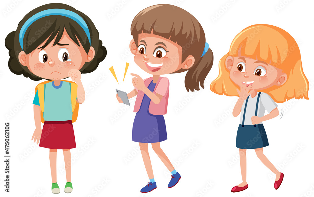A girl crying because two girls bullying her with verbal A girl crying because two girls bullying her with verbal