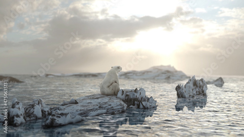 Photo Polar bear sitting on ice rock in beautiful day, North pole landscape

Drone vie