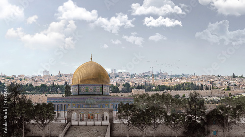 Aerial view from Jerusalem Temple Mount, Drone view from the old city of Jerusalem, Temple Mount Mosque Entrance, 2021