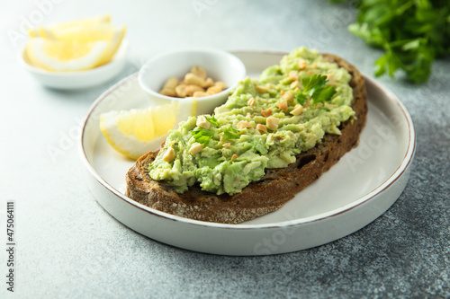 Traditional healthy avocado toast with peanut 