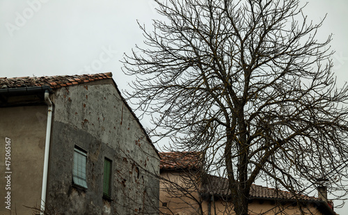 Bare tree and country house against sky. Shot in Siguenza, Castilla La Mancha, Spain © WeeKwong