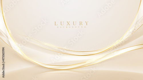 Elegant background and golden curve elements with glittering light effect.