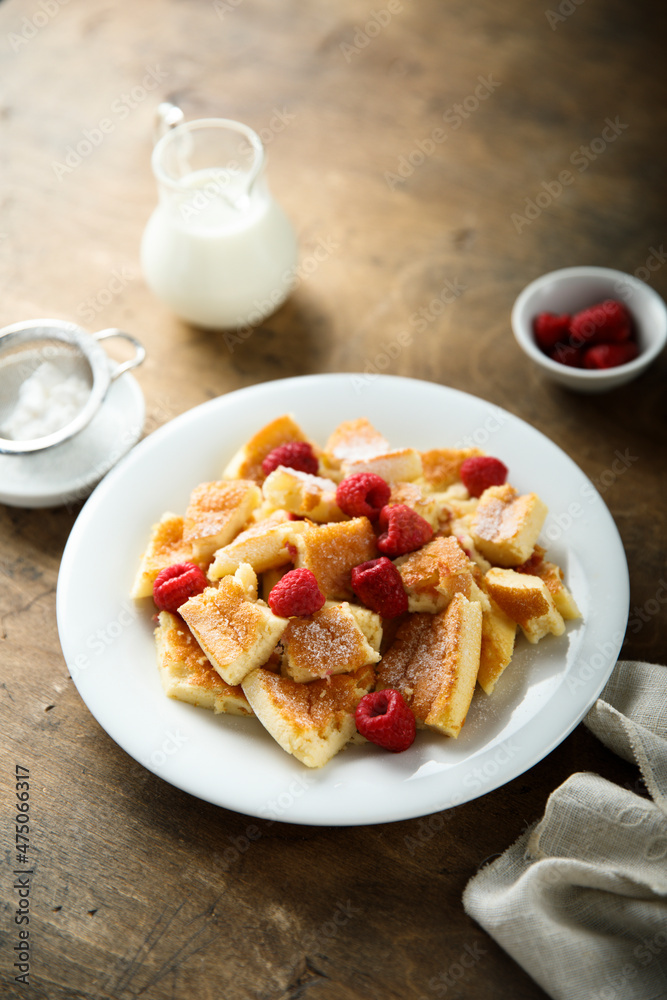 Homemade vanilla pancake with raspberry