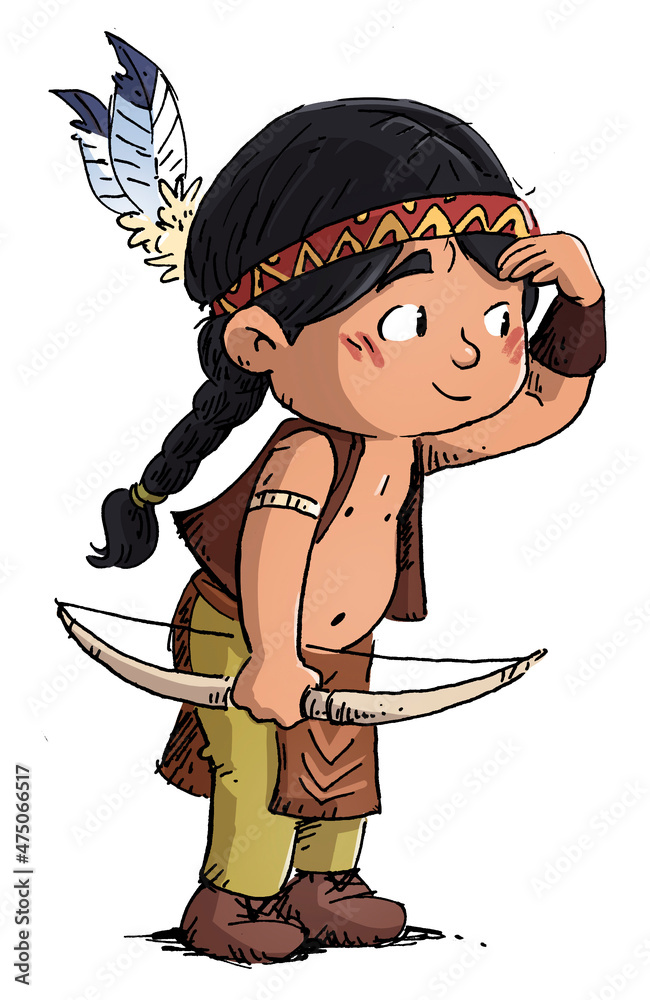 Traditional American Indian boy illustration Stock Illustration | Adobe  Stock