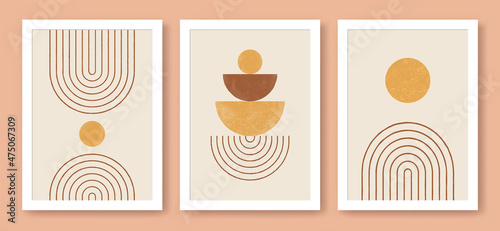 Abstract modern art with geometric balance shapes. Abstract arch, moon, earth print