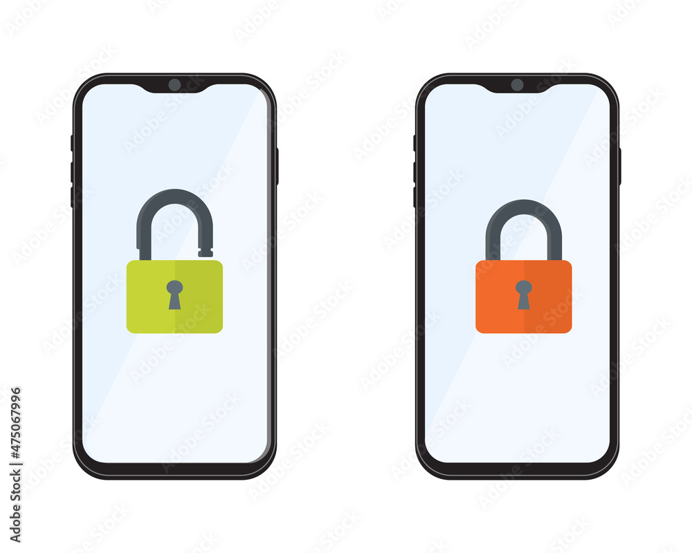 Vector illustration of a notification of a locked and unlocked mobile phone. Smartphone security, personal access, user authorization, login, security technology.
Vector illustration of a notification of a locked and unlocked mobile phone. Smartphone security, personal access, user authorization, login, security technology.