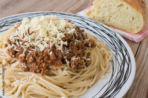 Spaghetti with minced meat, makaronada me kima in Greece photo