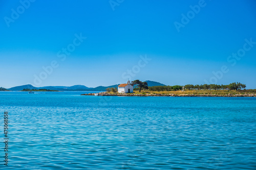 Island of St Justina in Adriatic sea in Croatia, near town of Pakostane