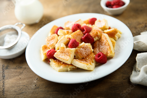 Homemade vanilla pancake with raspberry