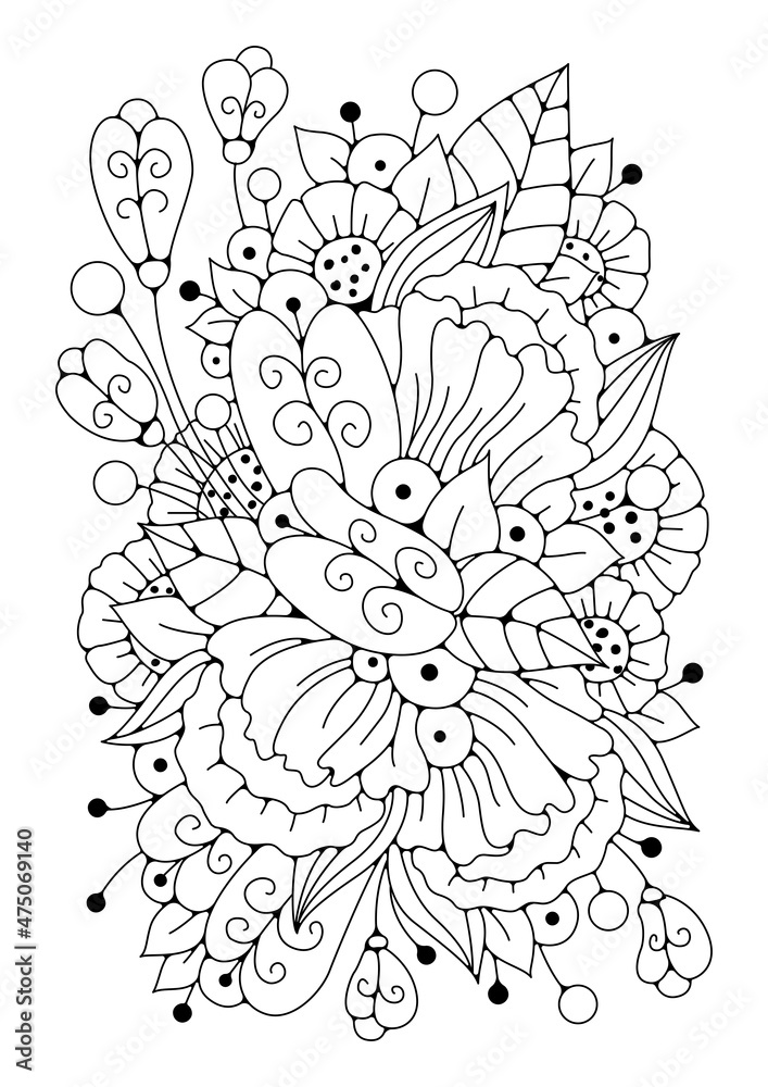 Art line flowers. Black and white background for coloring. Coloring ...