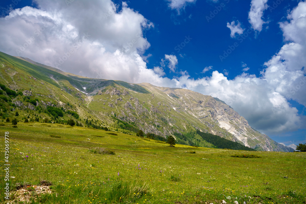 Mountain landscape along Forca di Presta, Marche, italy