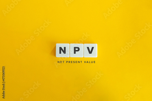 NPV (Net Present Value) banner and concept. Block letters on bright orange background. Minimal aesthetics. photo