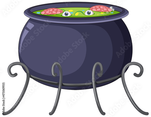 Brain and eyes in witch potion pot