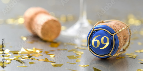 Champagne cap with the Number 69 photo