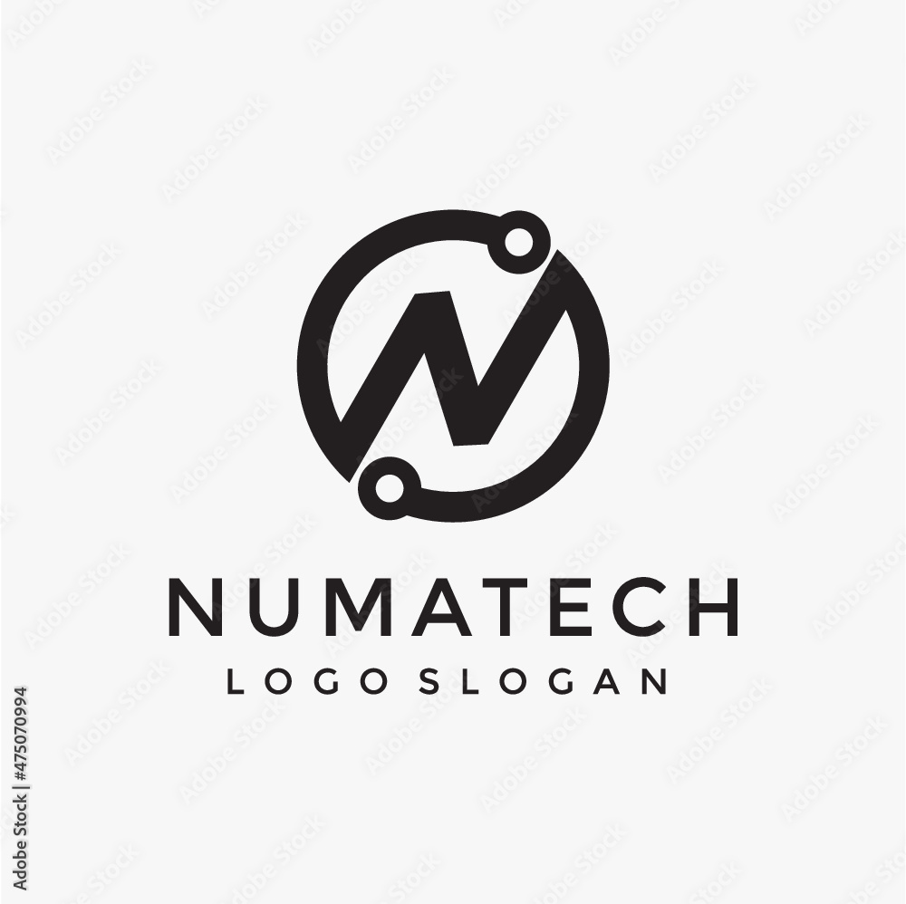 N circle initials technology connect logo vector image N circle initials technology connect logo vector image