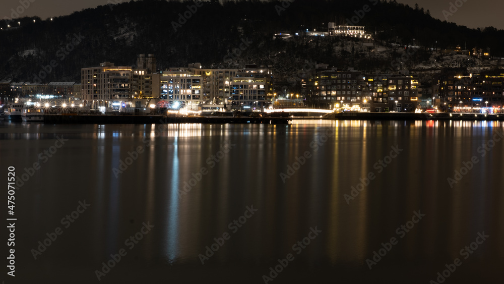 Cityscapes - Night time photo from the harbor in Oslo