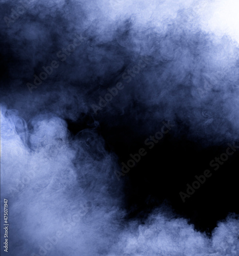 Volumetric smoke on a black background. A bluish abstract fog.