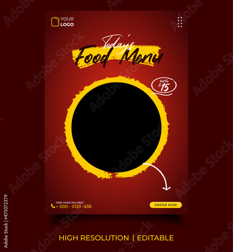 Set of food social media templates. with editable element and black, white, yellow color. Trendy social media templates