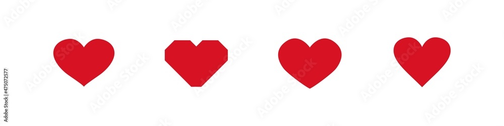 Heart shape. Red heart vector signs. Love symbol isolated on white background. Valentine hearts design.