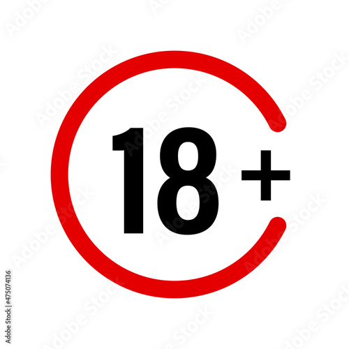 Eighteen plus icon in flat style.