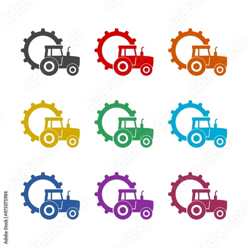 Tractor agriculture farm field icon isolated on white background, color set