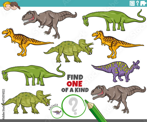 one of a kind task with cartoon dinosaurs characters