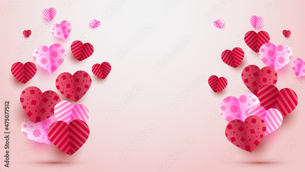 Love valentine's day Red Pink Papercut style design background