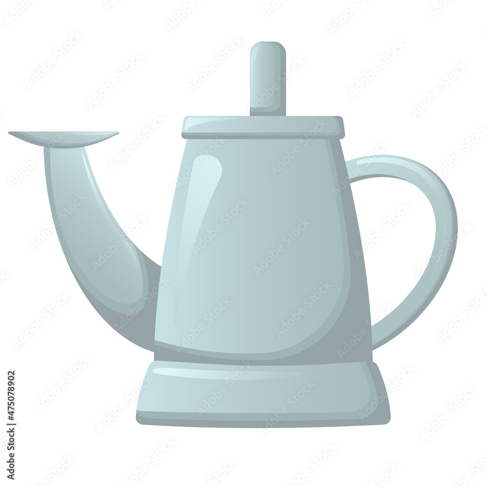 Obraz premium Metal garden watering can in a flat style isolated on a white background. Vector illustration of a watering can for the garden. Colorful illustration of garden and flower care tools