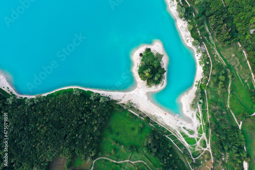 Topdown shot of lake Tenno in Italy photo