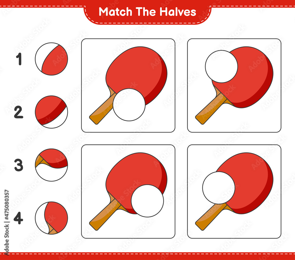 Match the halves. Match halves of Ping Pong Racket. Educational