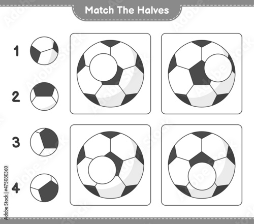 Match the halves. Match halves of Soccer Ball. Educational children game, printable worksheet, vector illustration
