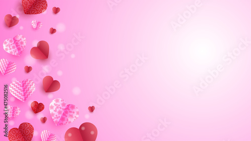 Valentine's day love heart banner background. Lovely Red Pink Papercut style design background