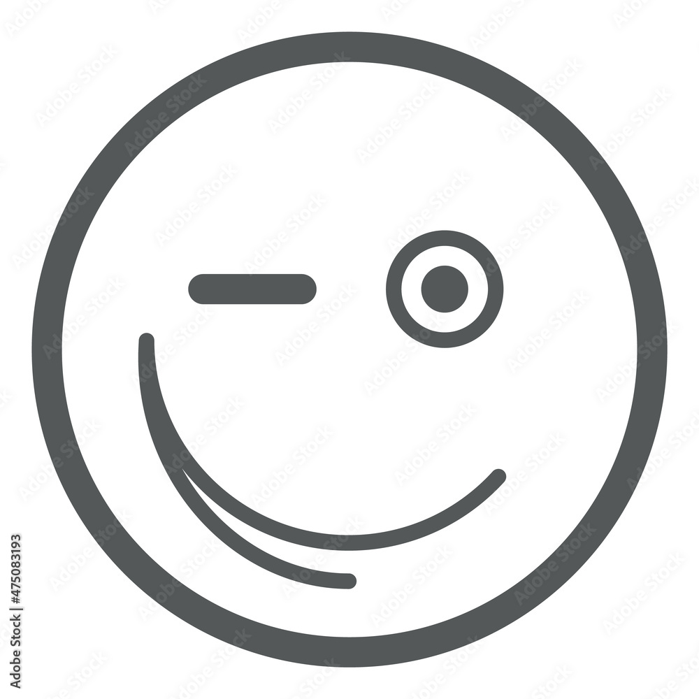 Round face with winked eye. Wink emoji in simple line style Round face with winked eye. Wink emoji in simple line style