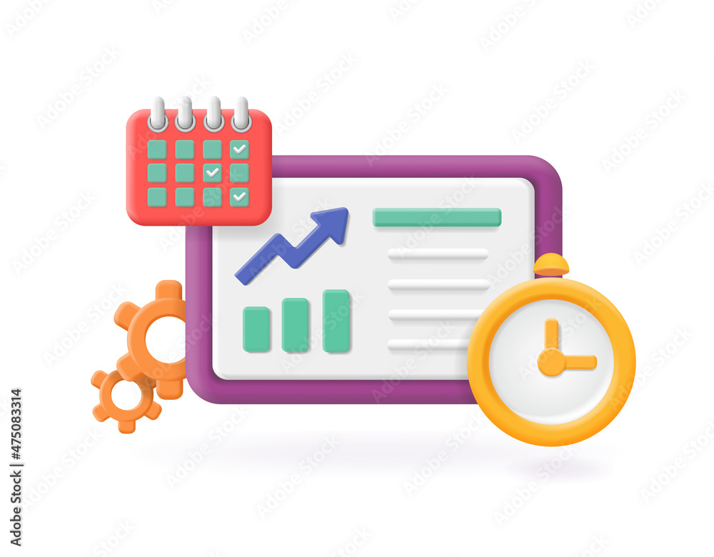 Time management concept. Workflow organization, time managment, business plan. 3d vector