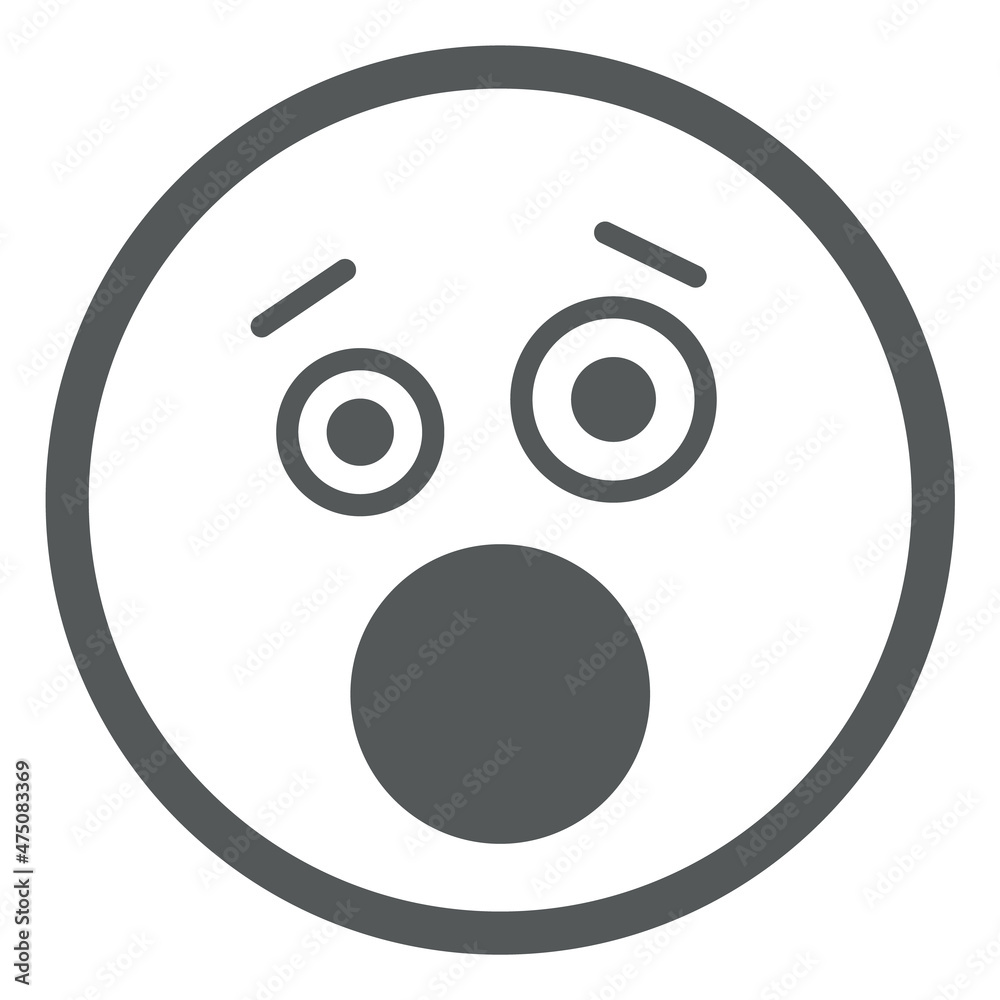 Astonished emoji. Shock face icon in simple line style Astonished emoji. Shock face icon in simple line style