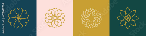 Vector line minimal decoration design elements set - rose flower and botanical leaves illustrations minimal linear style