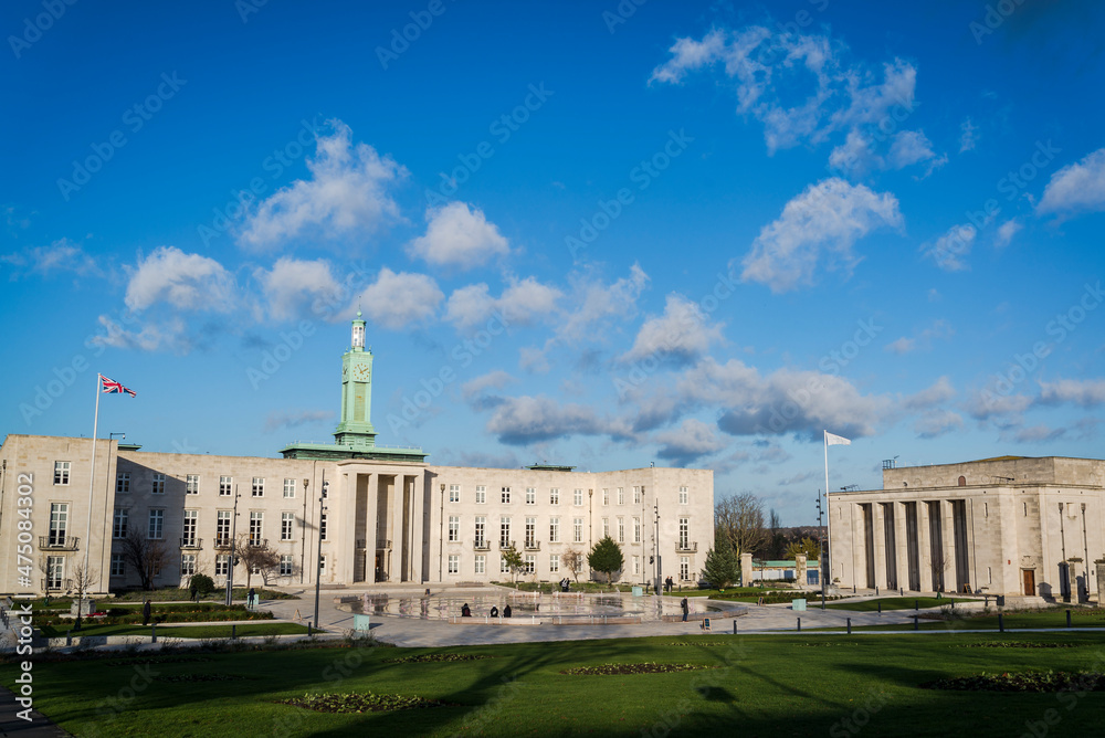 Waltham Forest Town Hall, a Grade II Listed Building, built in 1942 in Stripped Classicism Architectural Style, Walthamstow, London, England, UK