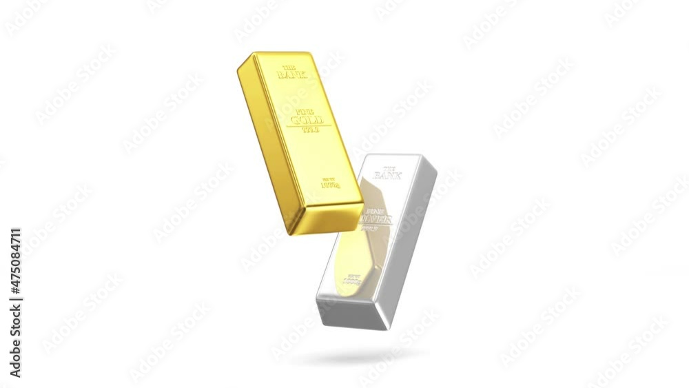 Floating Gold and Silver Bars on white background. 4K Loop Animation Floating Gold and Silver Bars on white background. 4K Loop Animation