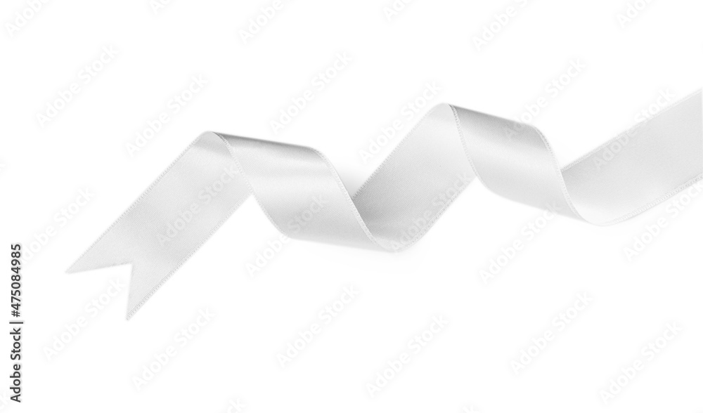 Satin ribbon on white background, top view