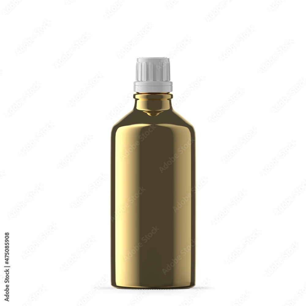 Fototapeta premium 100ml 3 oz gold glass essential oil bottle. Isolated