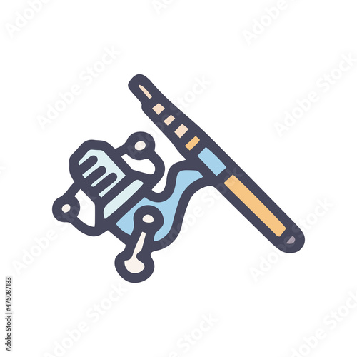 spinning fishing rod color vector doodle simple icon