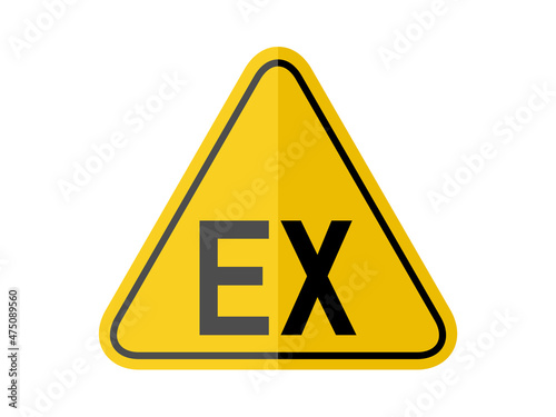 isolated watch out explosive risk area zone, common hazardous symbols on yellow round triangle board warning sign for icon, label, logo or package industry etc. paperwork style vector design.
