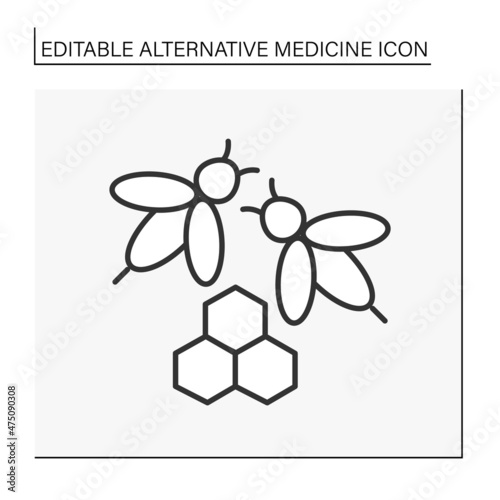  Treatment line icon. Beeswax is for lowering cholesterol and relieving pain.Alternative medicine concept. Isolated vector illustration. Editable stroke