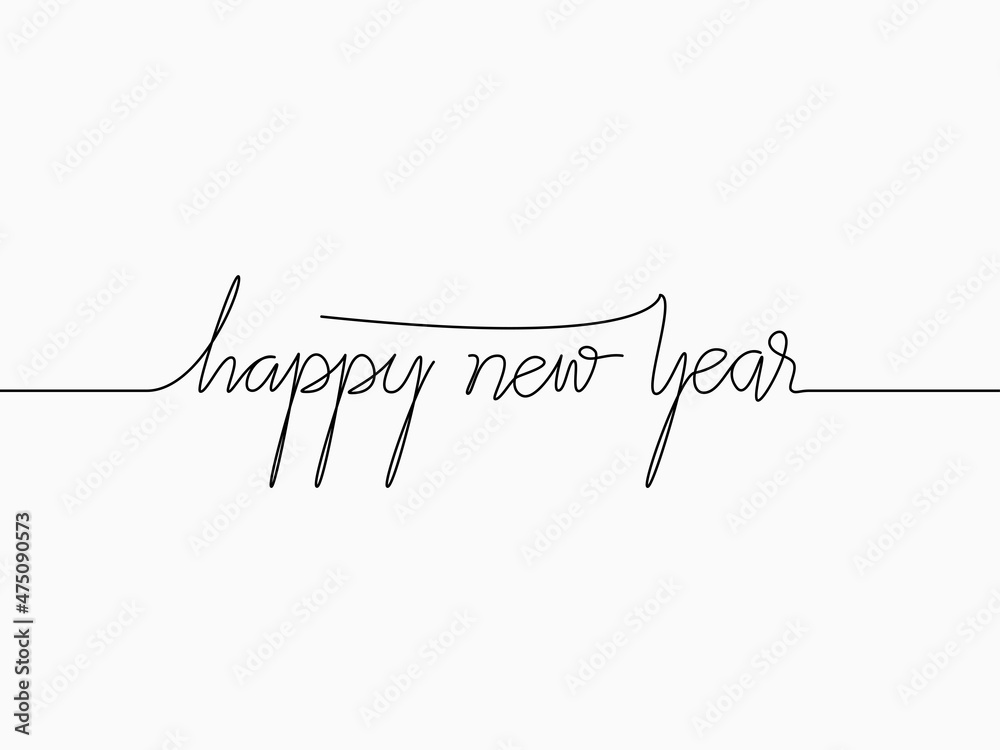 simple black happy new year text calligraphic lettering continuous lines element for background, banner, cover, card, label, wallpaper, wrapping paper etc. vector design. - obrazy, fototapety, plakaty 