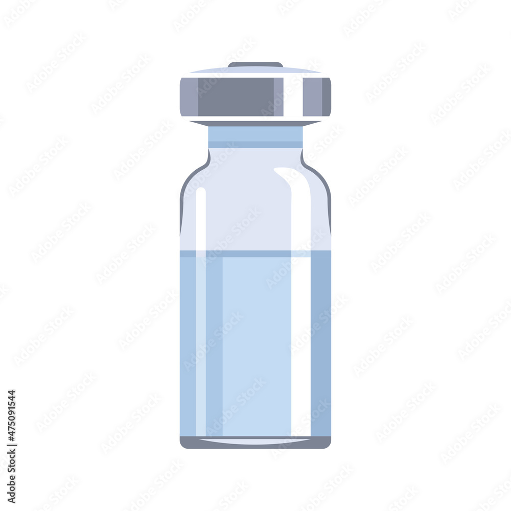 Fototapeta premium Medical vial isolated on white background. Vector cartoon flat illustration of glass ampoule with drug or vaccine.