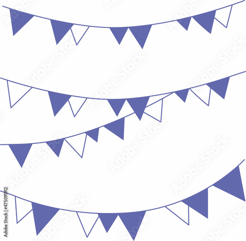 Festive vector garlands for a party in very peri color. Decorations for decorating the room.