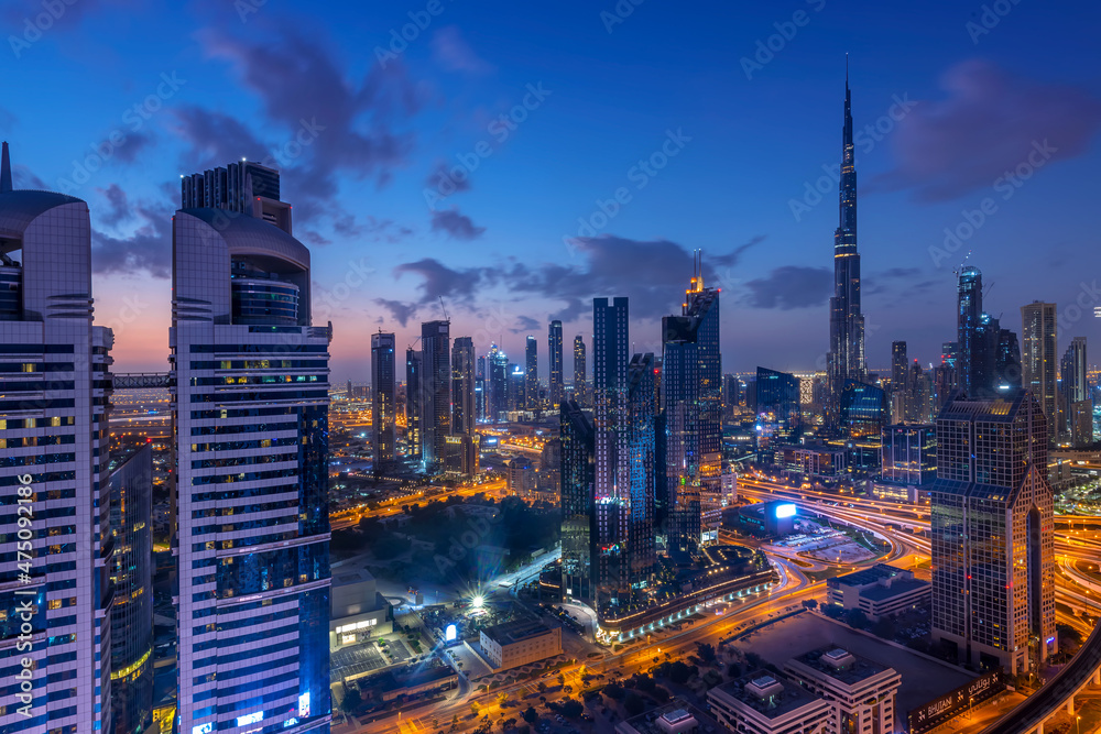 Dubai skyline with beautiful city close to busiest highway of Dubai
