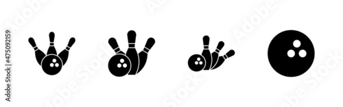 Bowling icons set. bowling ball and pin sign and symbol.