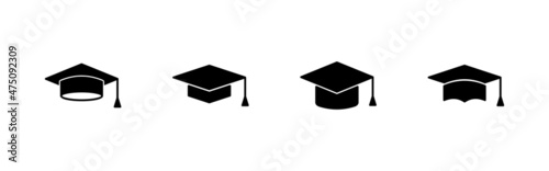 Education icon set. Graduation cap sign and symbol. Graduate. Students cap