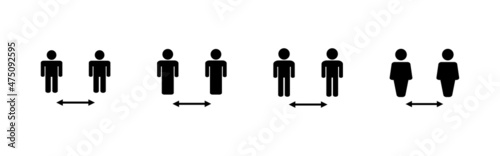 Social distance icons set. social distancing sign and symbol. self quarantine sign